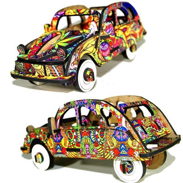 puzzle 3d en bois 2chv colorée un cadeau original